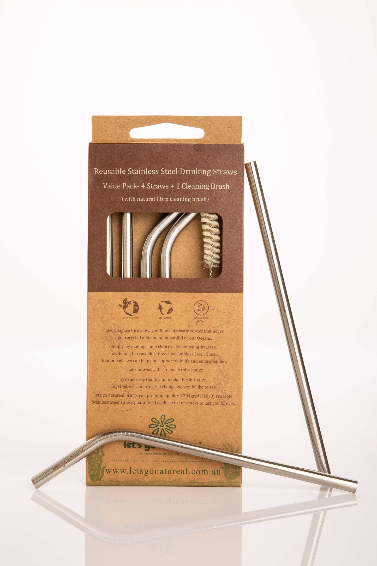 4-Pack Premium Stainless Steel Straws – Value Set with Cleaning Brush